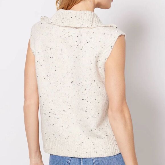 JOHN + JENN | Michael Sleeveless Vest Ivory Navy Speckled Zip Turtleneck | Small - Picture 2 of 9